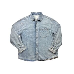 H&M Men's XL Regular Fit Denim Button Down Shirt Long Sleeve Blue Jean Cotton
